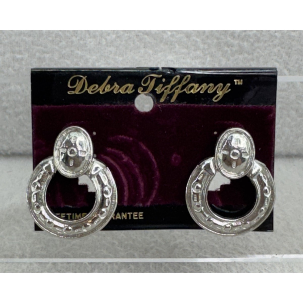 VTG 90s Chunky Silver Tone Hoop Earrings Debra Tiffany NOS Retro Bold